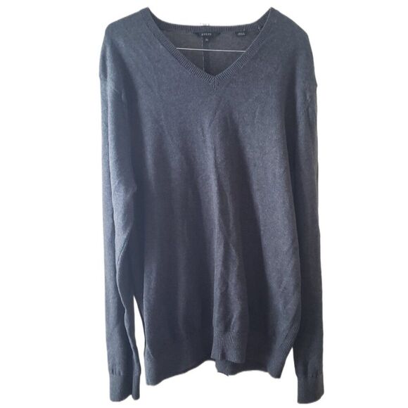 Guess Charcoal Gray Men's V-Neck Long Sleeve Sweater - Picture 1 of 4
